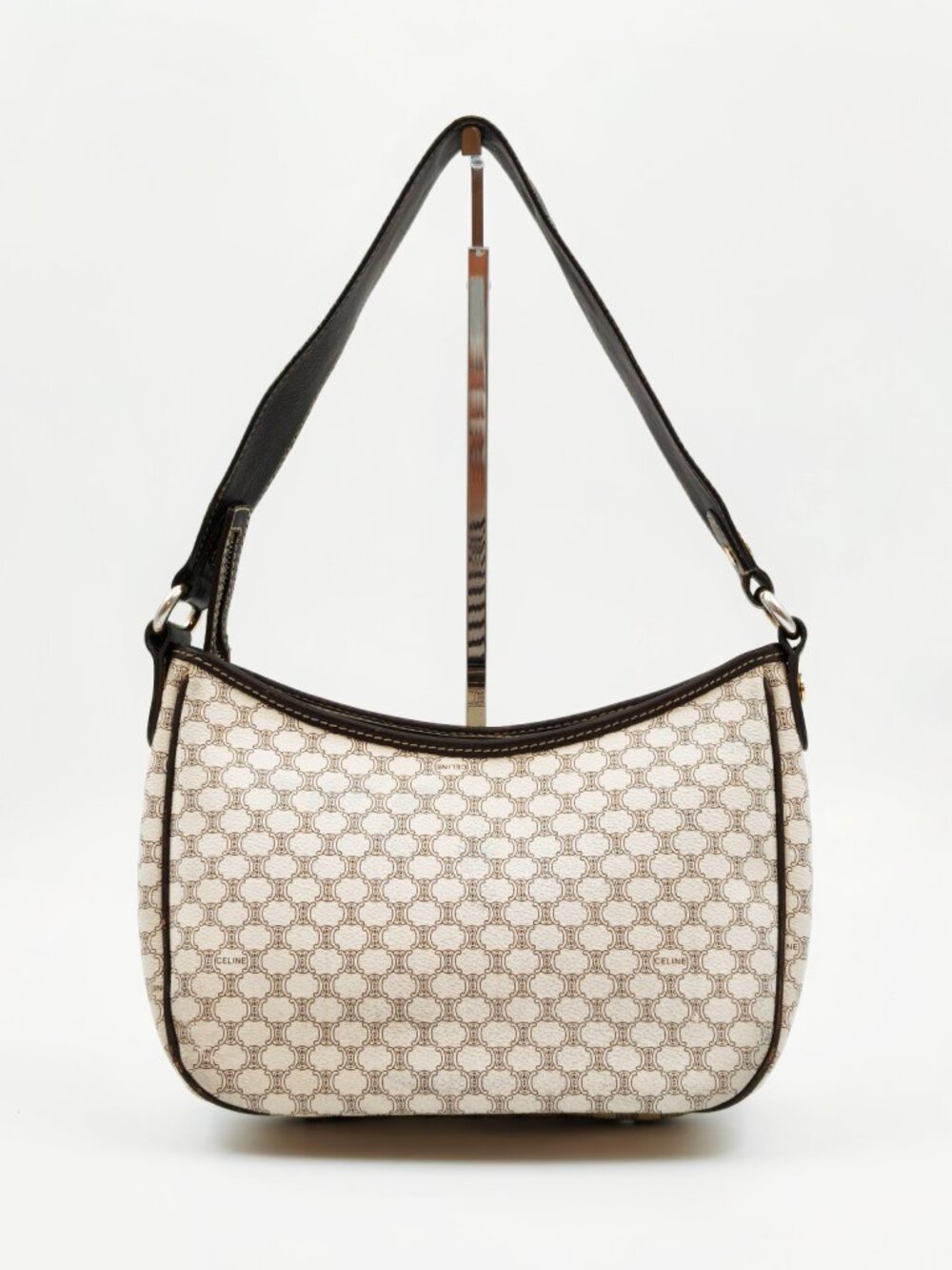 Celine Macadam Shoulder Bag Brown Leather Trim Monogram Hobo Bag - Picture 3 of 15